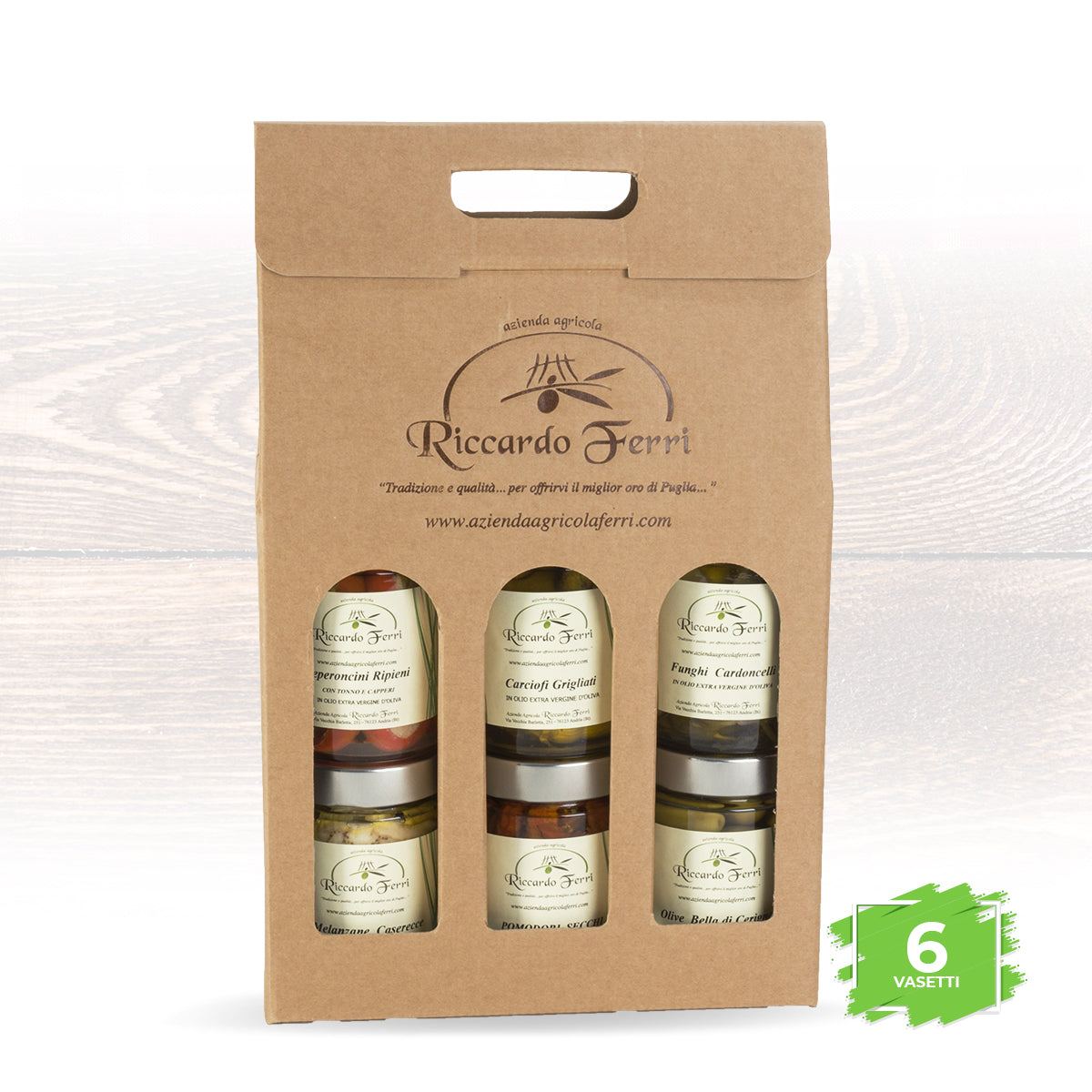 Case with six 359 g jars of mixed vegetables in oil in extra virgin olive oil