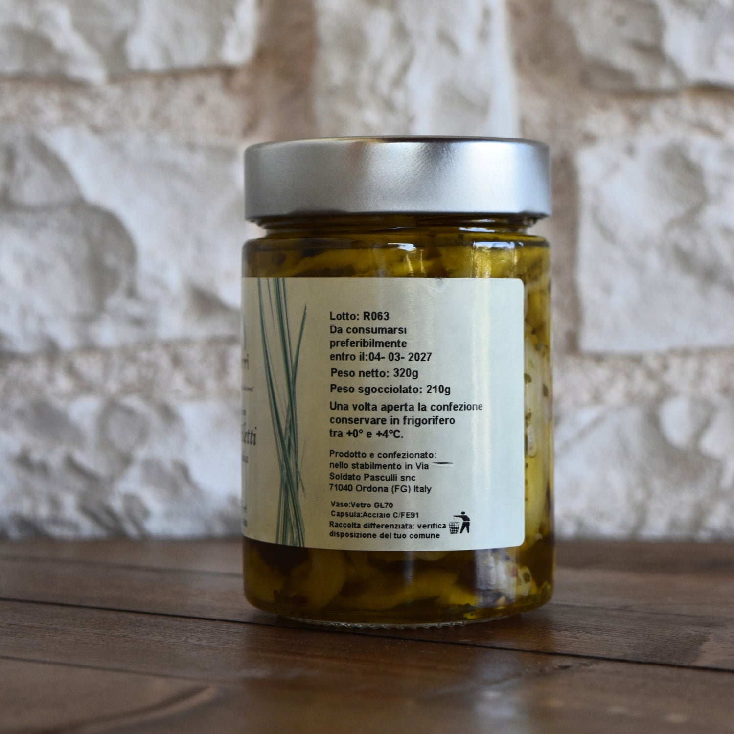 359 gr Melanzane a filetti sott’olio con olio extra vergine d’oliva.