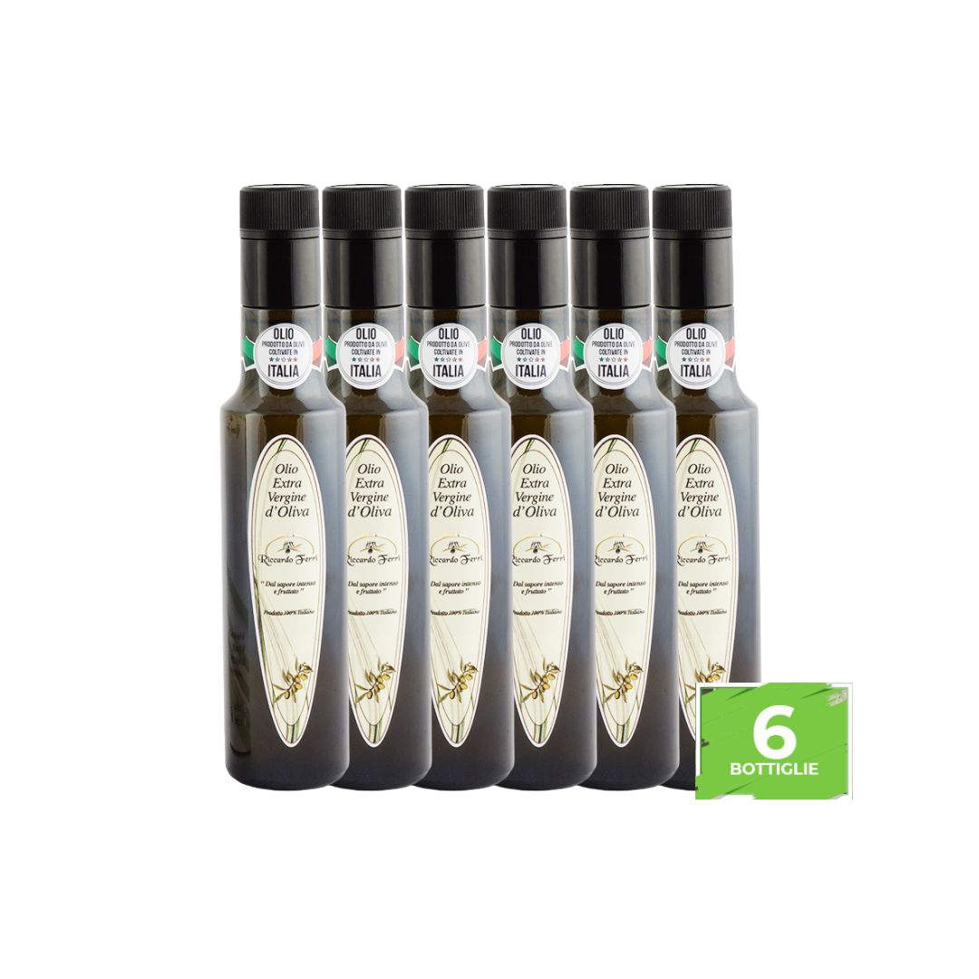 6 bottles of 500 ml with anti-refill cap of 100% Italian extra virgin olive oil