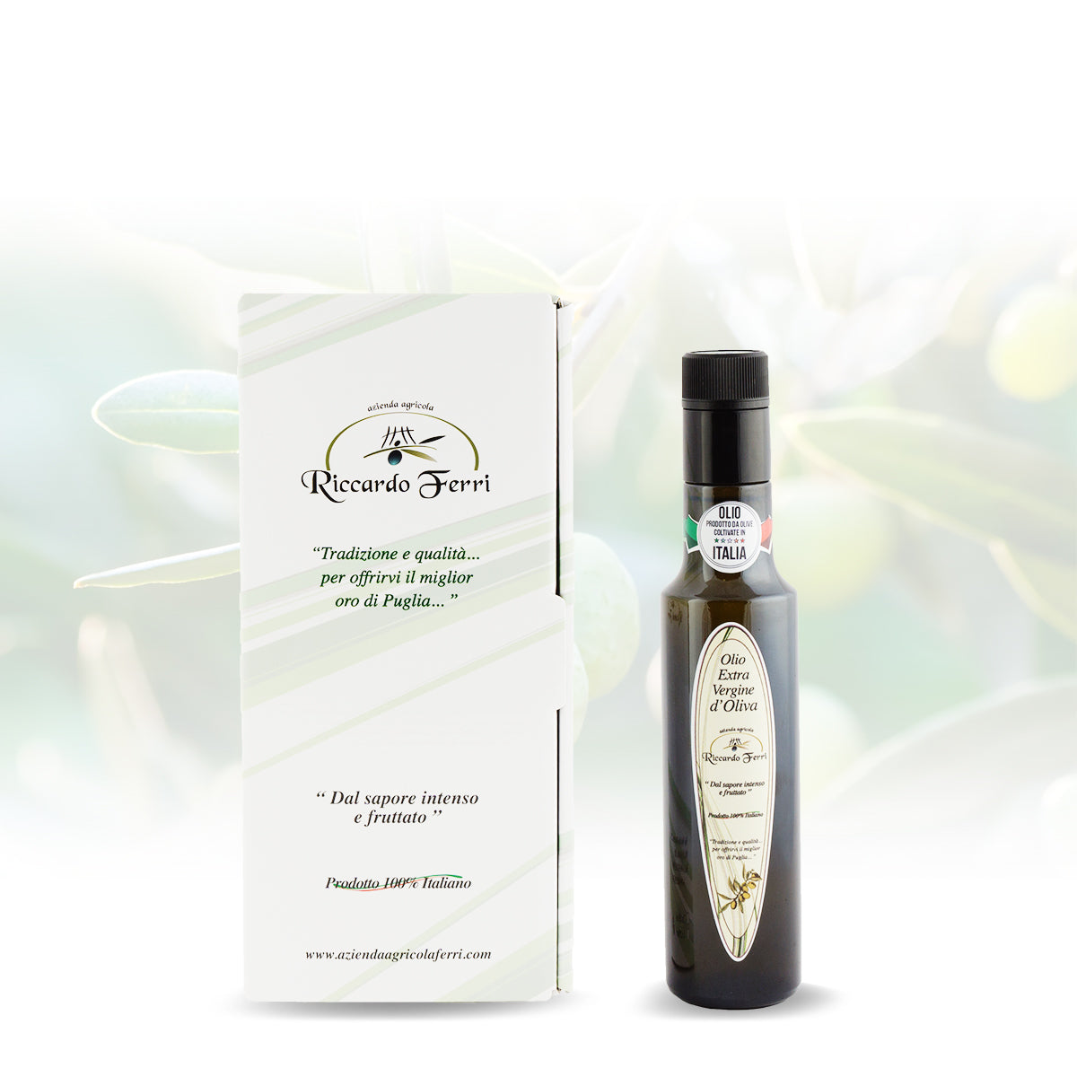 250ml bottle with anti-refill cap of 100% Italian extra virgin olive oil