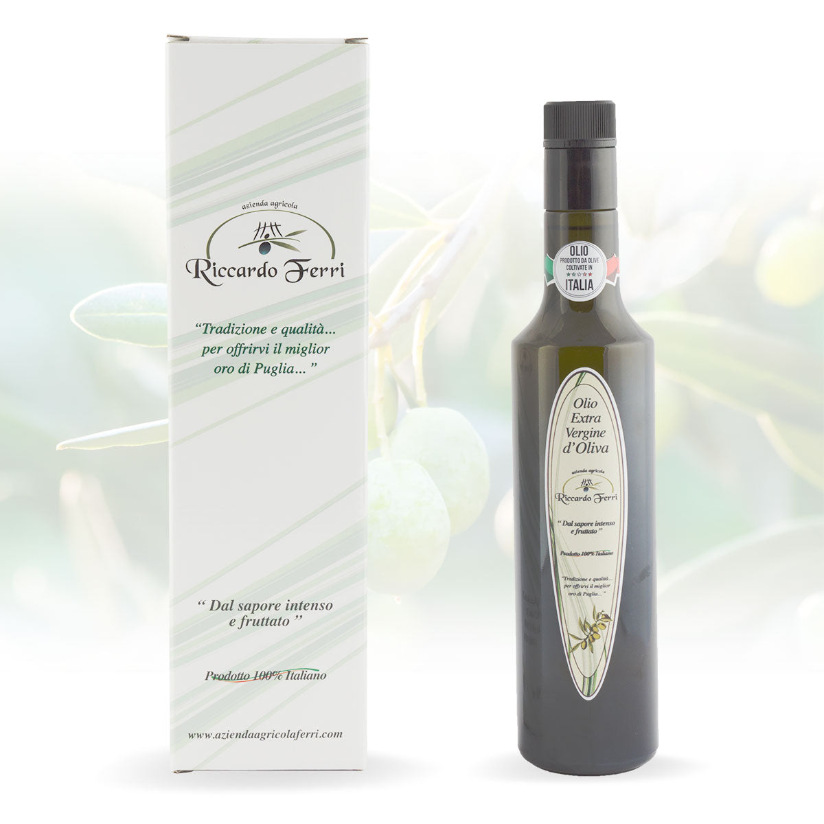 500ml bottle with anti-refill cap of 100% Italian extra virgin olive oil