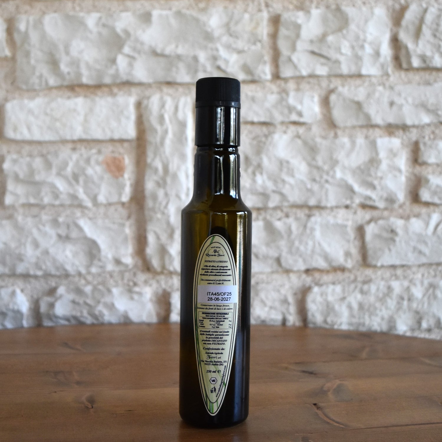Bouteille de 250 ml avec bouchon anti-remplissage d'huile d'olive extra vierge 100 % italienne