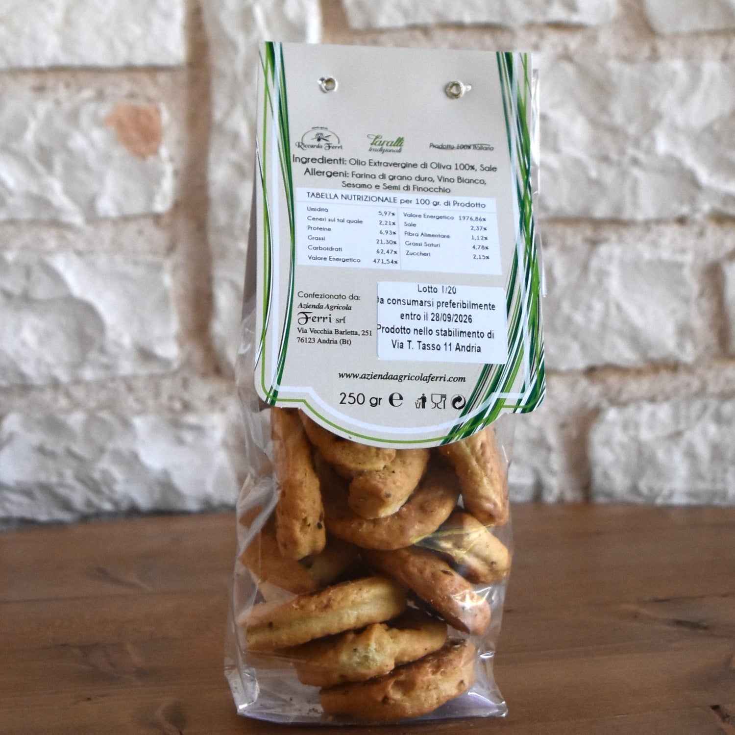 Paquet de 250 gr de taralli traditionnels à base d'huile d'olive extra vierge