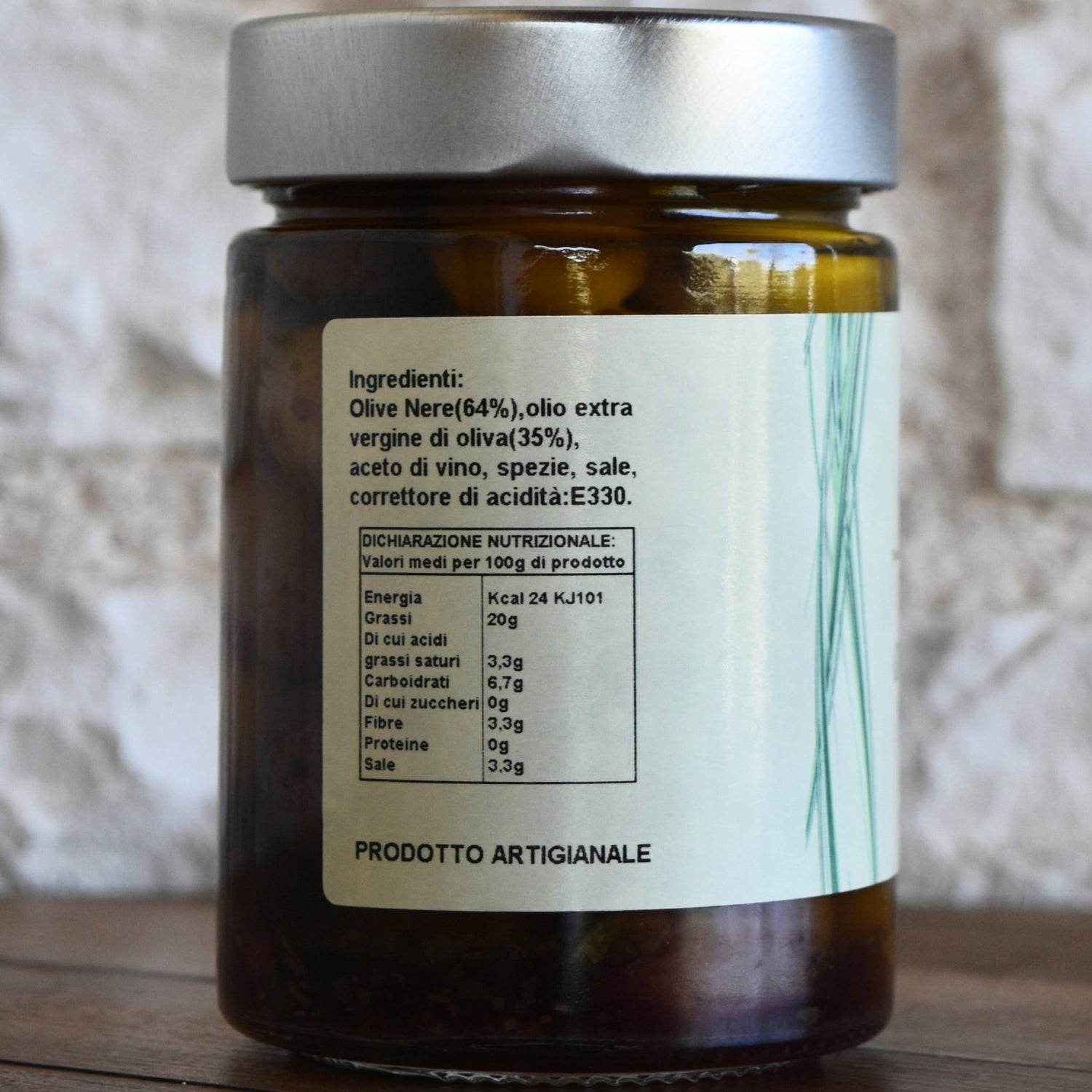 359 gr d'olives noires assaisonnées à l'huile d'olive extra vierge