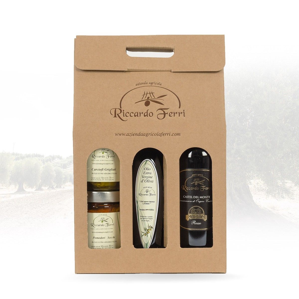 Case with assorted samples (2 packs of preserves, oil, red wine)