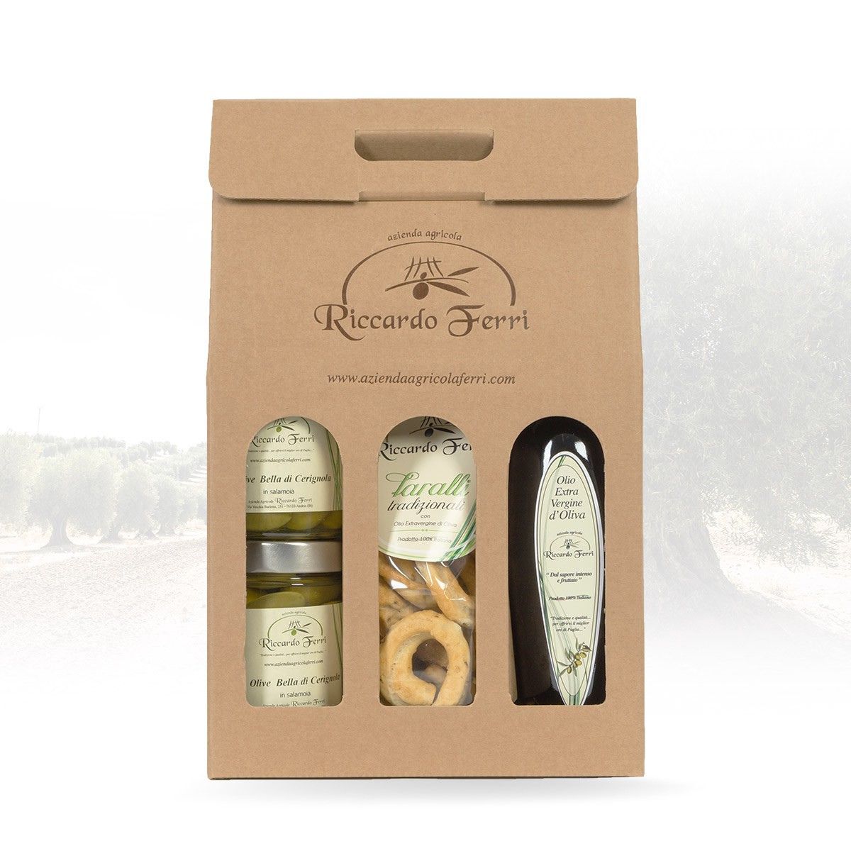 Case with assorted samples (2 packs of preserves, oil, taralli)