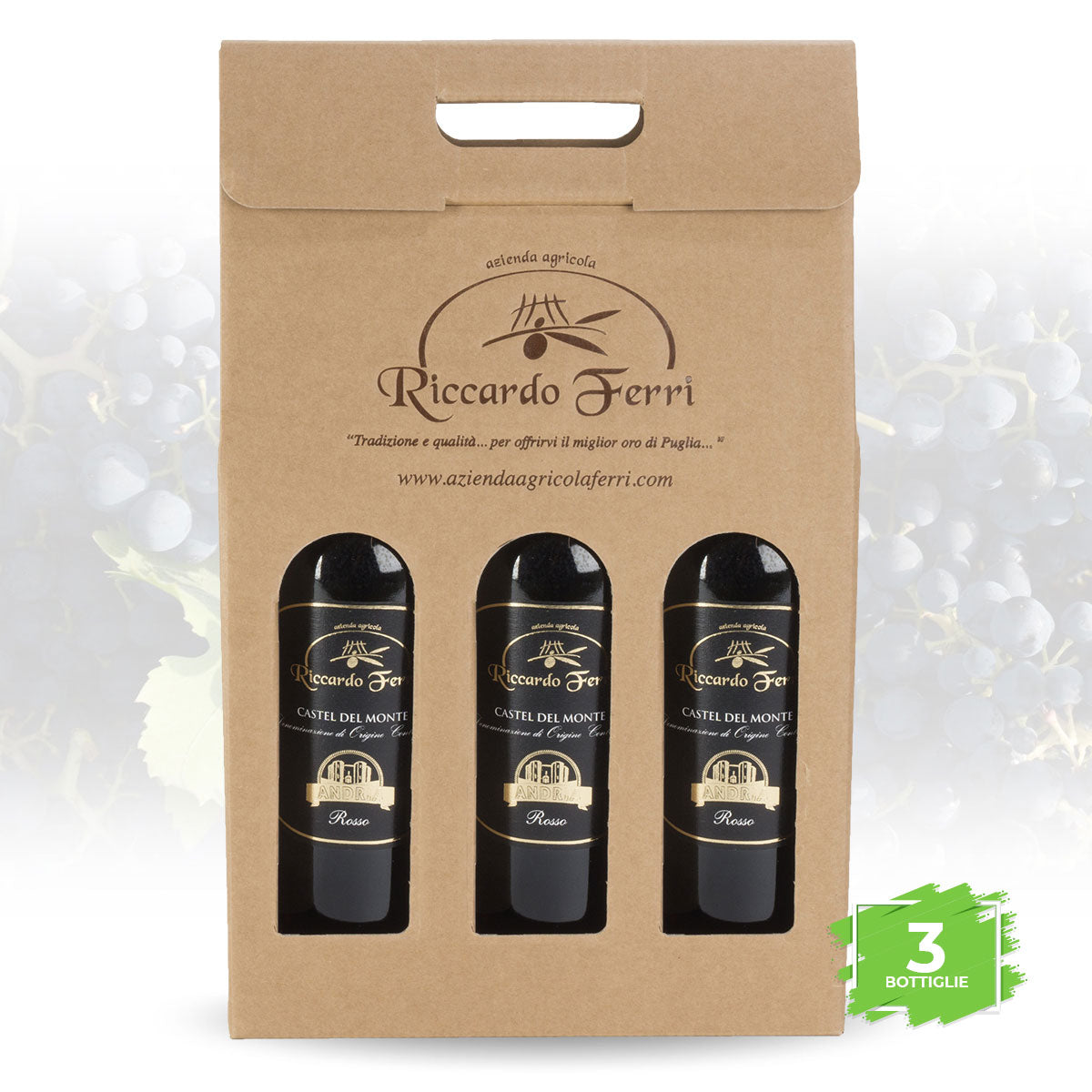 Case with 3 bottles of 750 ml of red wine DOC Castel del Monte