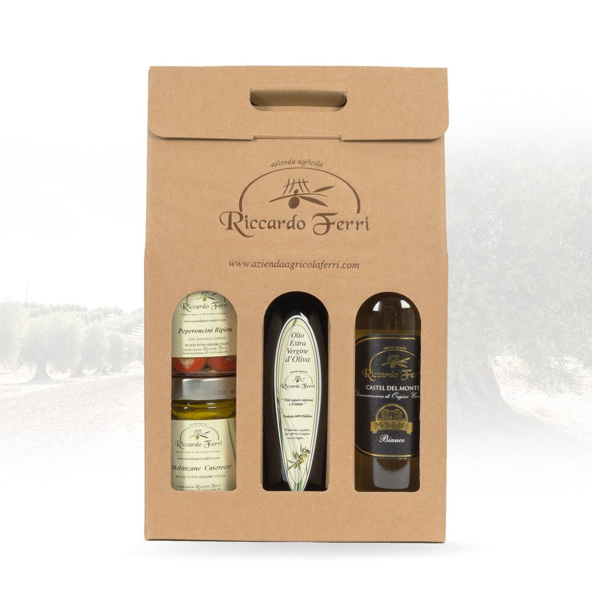 Case with assorted samples (2 packs of preserves, oil, white wine)