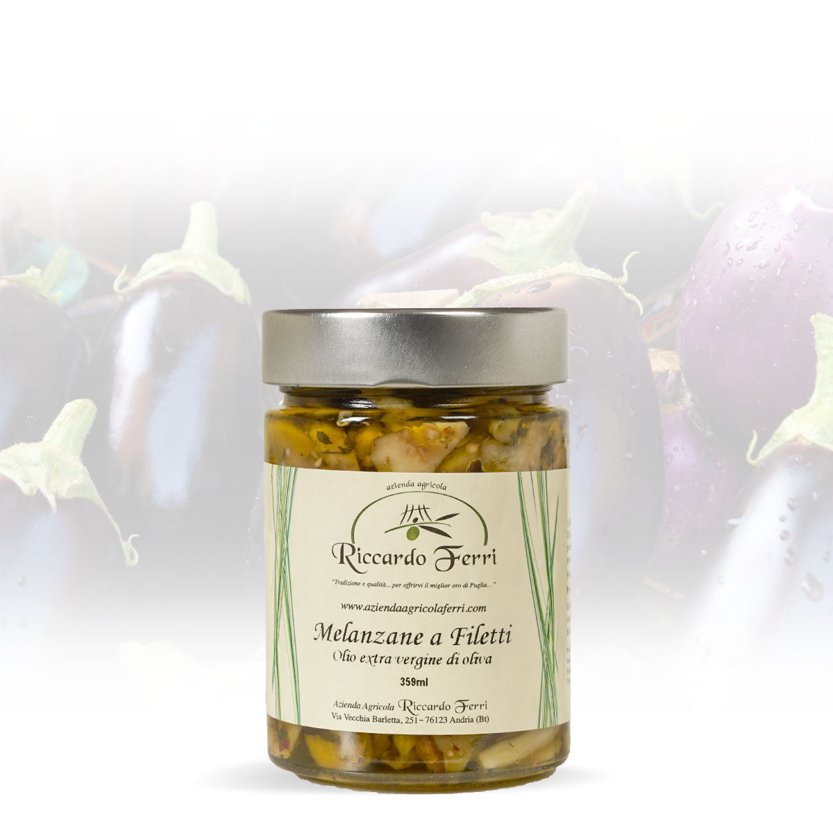 359 gr Eggplant fillets in oil with extra virgin olive oil.