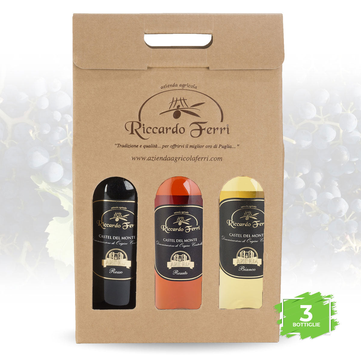 Case with 3 bottles of 750 ml of DOC Castel del Monte MIX wine