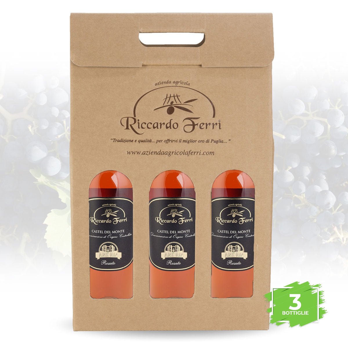 Case with 3 bottles of 750 ml of DOC Castel del Monte rosé wine