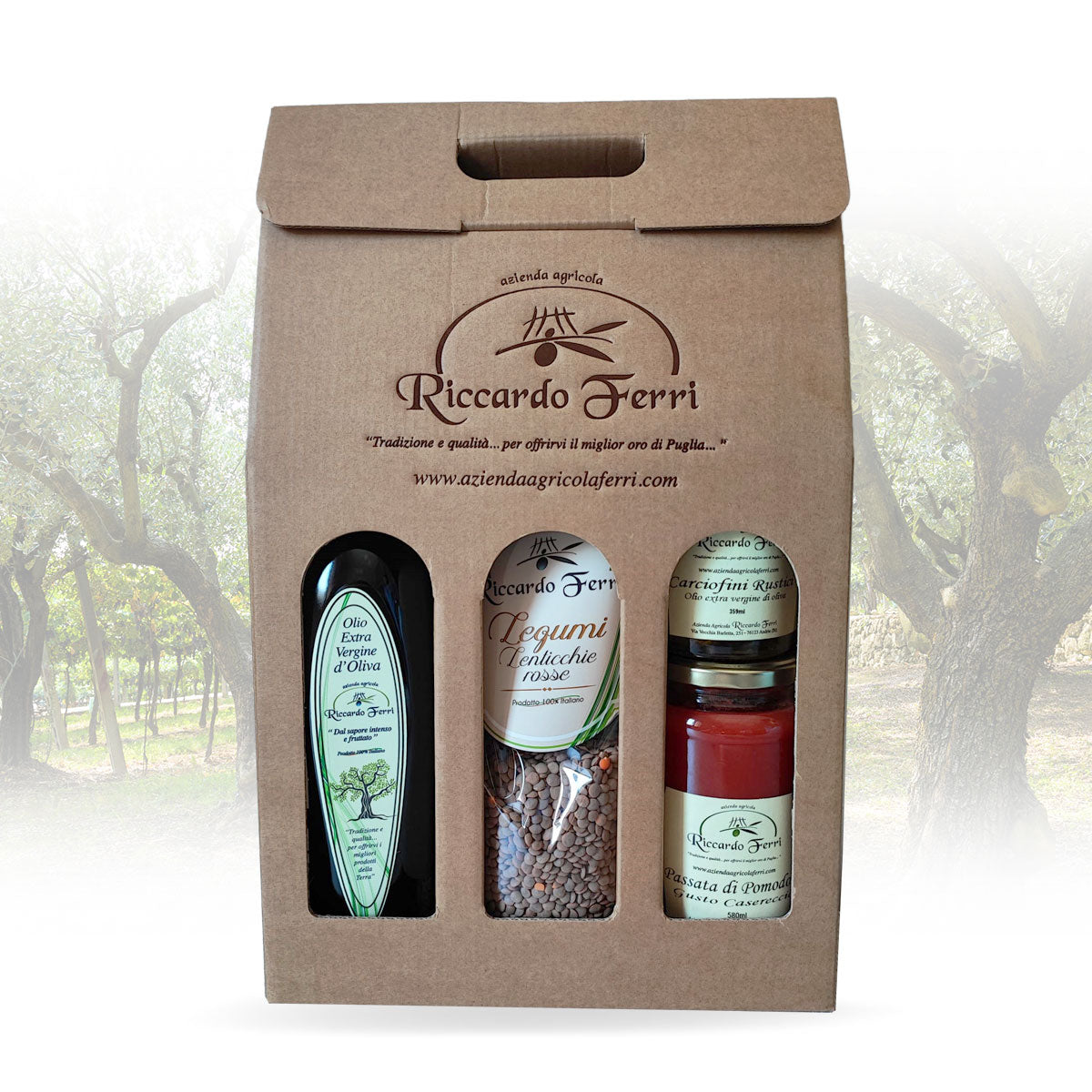 Case with assorted samples (oil, red lentils, puree, preserves)
