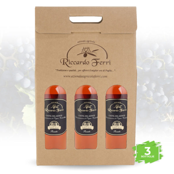 Valigetta con 3 bottiglie da 750 ml di vino rosato D.O.C. Castel del Monte